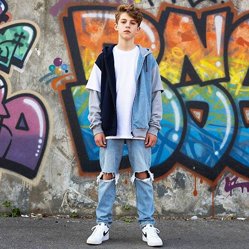 Teen Boy in Layered Streetwear Fashion