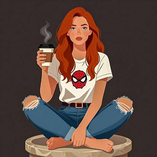 Red-Haired Woman on Stone Pedestal