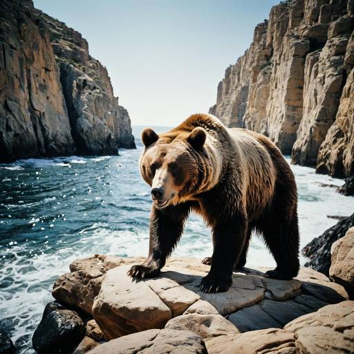 Grizzly Bear on Rocky Coastal Cliffs