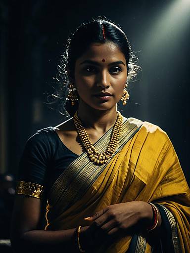 Woman in Malmal Cotton Saree Portrait
