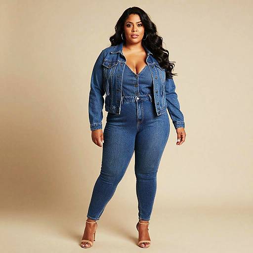 Confident Curvy Woman in Denim Outfit