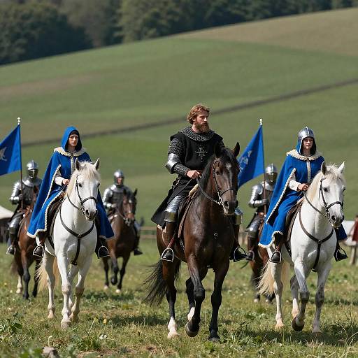 Medieval Black Knight and Blue Riders