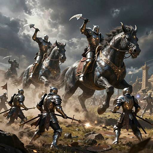 Epic Fantasy Battle with Armored Warriors