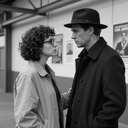 Black and White Portrait of Intense Conversation