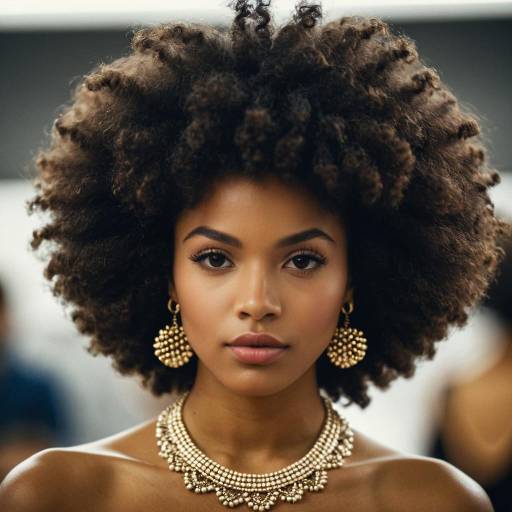 Portrait of Woman with Afro Pom Pom Hairstyle and Gold Jewelry
