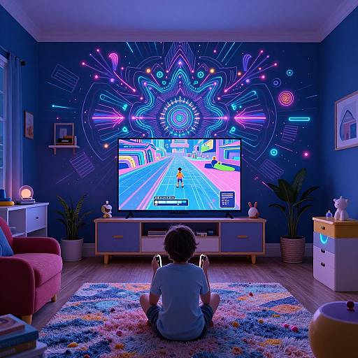 Child Gaming Night in Psychedelic Room