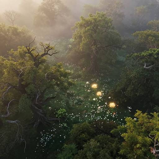 Misty Forest Dawn in Art Nouveau