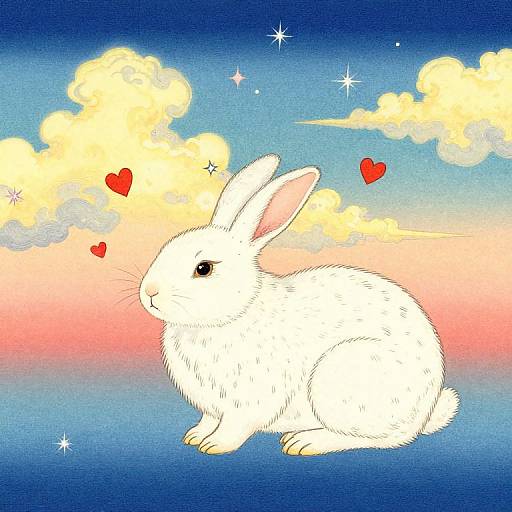 Ukiyo-e White Rabbit at Sunset