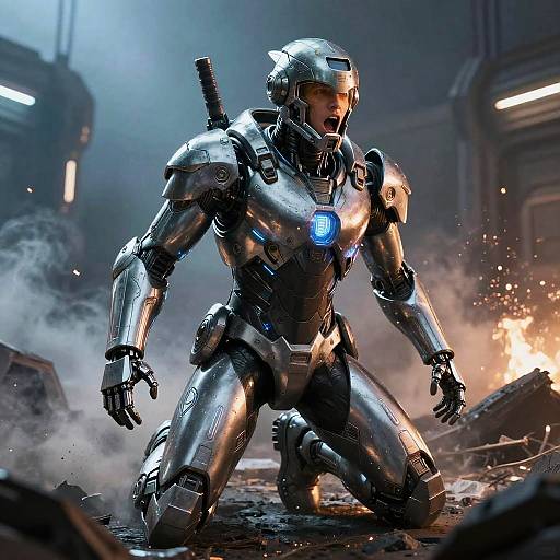 Futuristic Sci-Fi Warrior in Battle