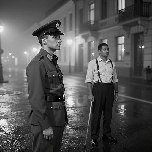 Moody Nighttime Street Scene in B&W