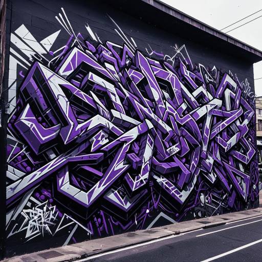 3D Wildstyle Graffiti Mural in Purple and Silver