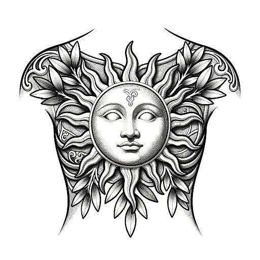 Ancient Sun God Ribcage Tattoo