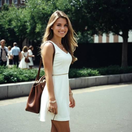 Smiling Young Woman in White Dress Outdoors