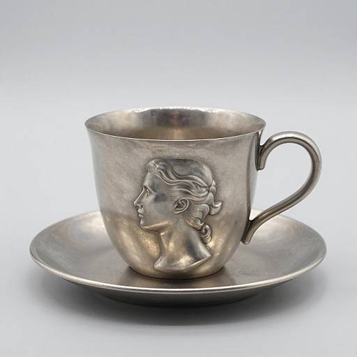 Elegant Metal Teacup and Saucer Design