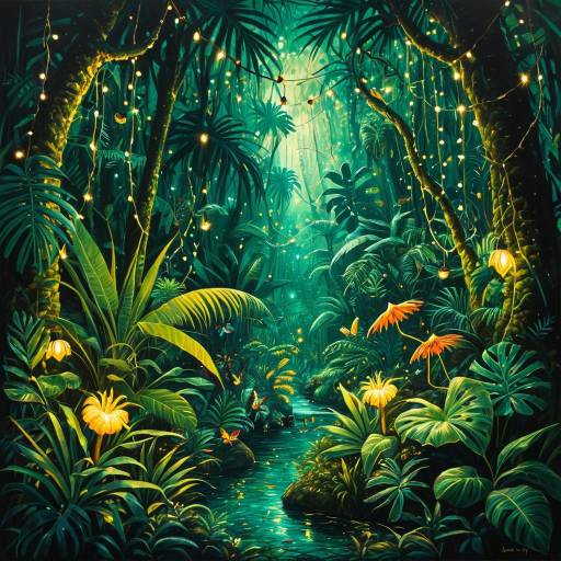 Whimsical Tropical Rainforest Fantasy Art