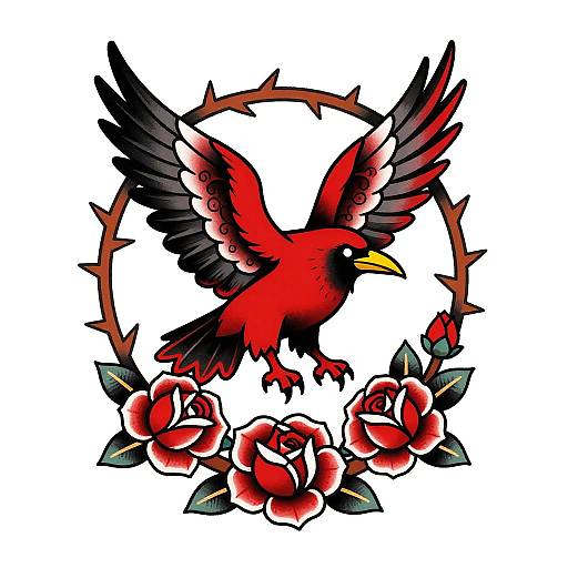 Red Raven Tattoo Style Logo