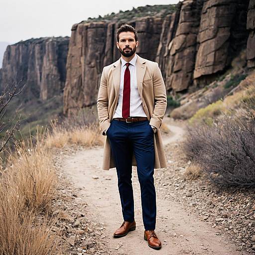Stylish Man Standing on Rocky Outdoor Path