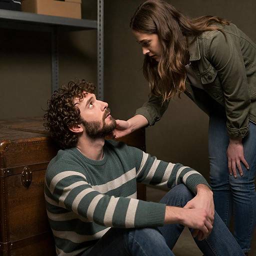 Intimate Moment in a Rustic Basement