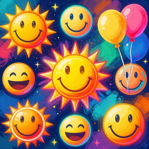 Abstract Happiness Symbols in Neon