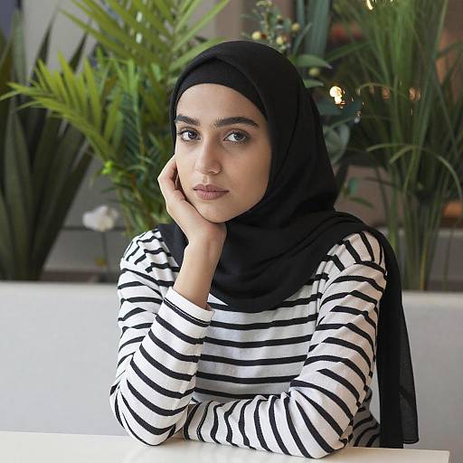 Pensive Woman in Black Hijab