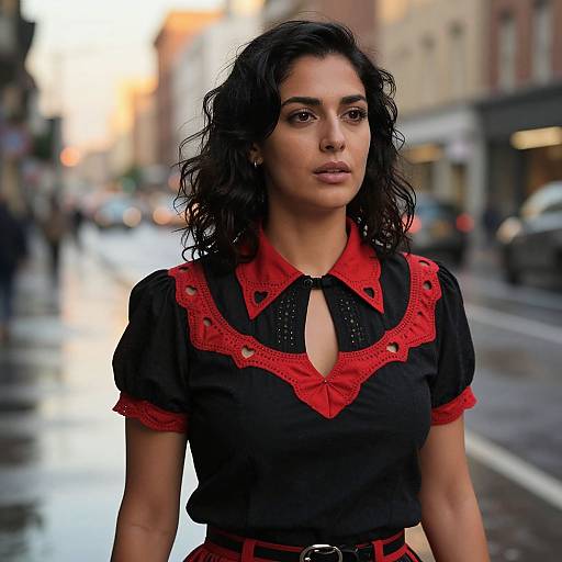 Realistic Woman in Vintage Blouse at Golden Hour
