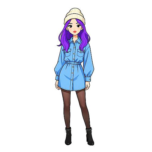 Woman in Light Blue Chambray Shirt Dress