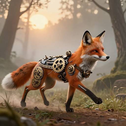 Steampunk Clockwork Fox in Forest