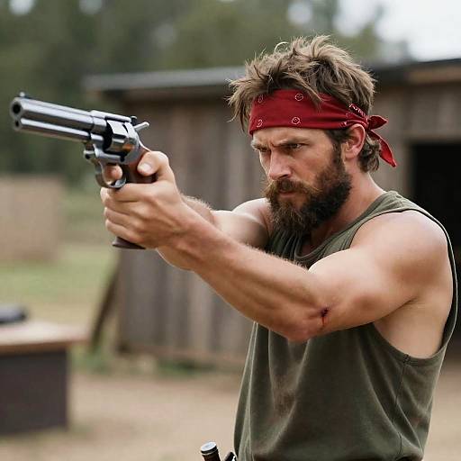 Determined Gunslinger in Rustic Landscape