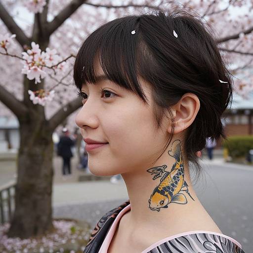 Young Woman with Koi Fish Tattoo