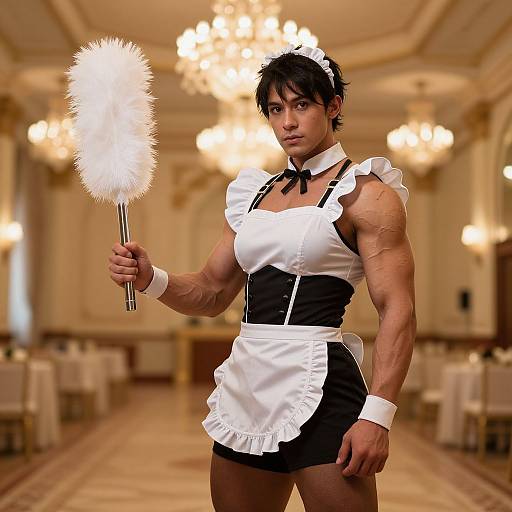 Futuristic Muscle Maid in Ballroom