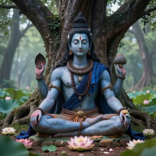 Lord Shiva Meditating Beneath Banyan Tree