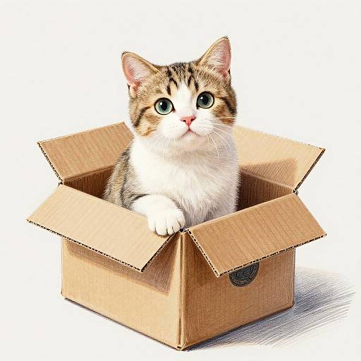 Adorable Kitten in Cardboard Box