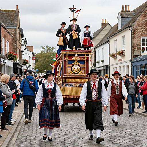 Lively Street Parade in Historic Town