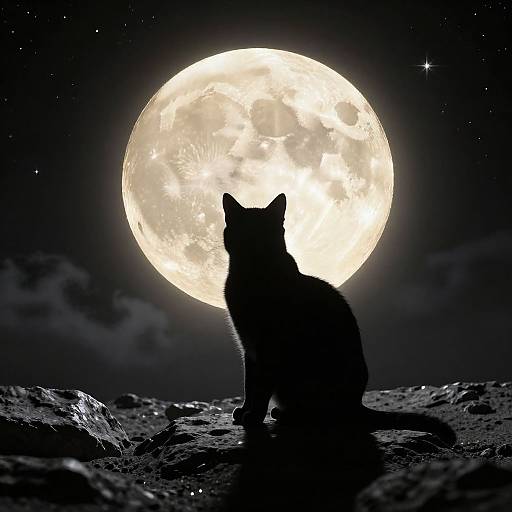 Cat Silhouette on Glowing Moon