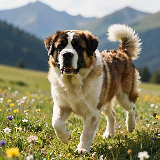 Saint Bernard in Alpine Meadow Action