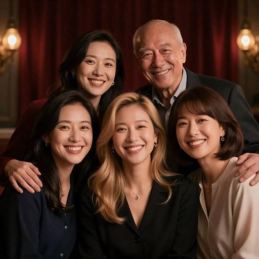 Intimate Red Curtain Group Celebration Photo