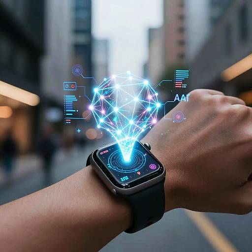 Glowing AI Smartwatch Interface Visualization