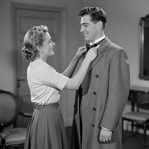 1940s Couple Adjusting Bow Tie