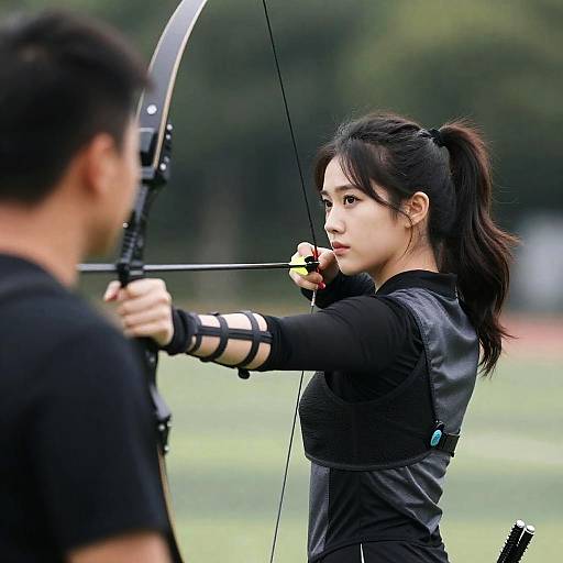 Focused Archer in Outdoor Scene