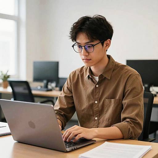 Focused Man Working in Modern Office