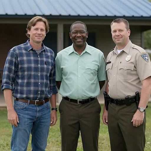 Three Men Standing Outdoors Near Building