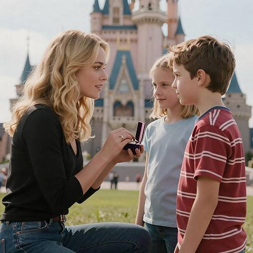 Blonde Woman Kneeling at Castle Poster