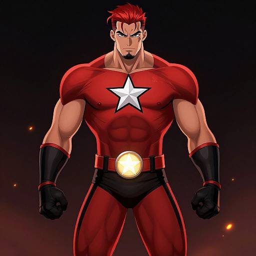 Red Star Muscular Superhero Illustration