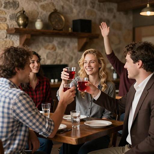 Rustic Bar Scene with Friends Toasting
