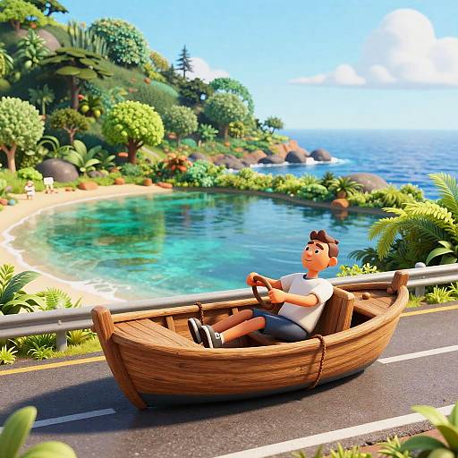 Relaxed Drive on Rustic Coastal Boat-Car