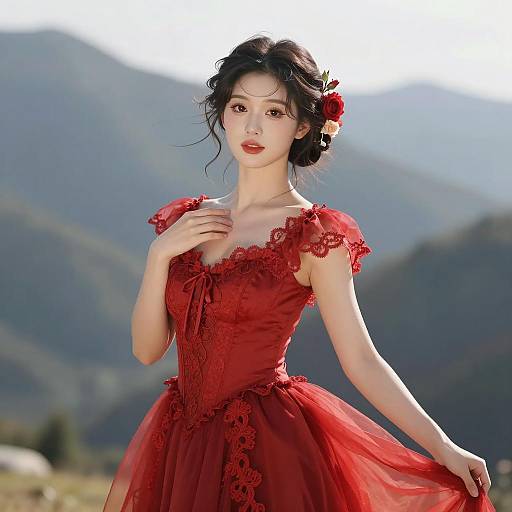 Elegant Woman in Red Dress Art
