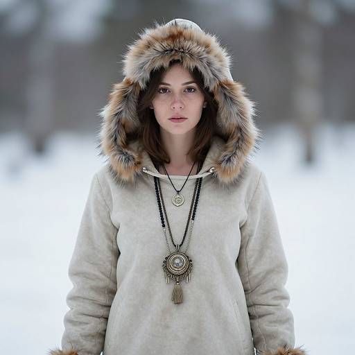Eskimo Woman in Snowy Outfit