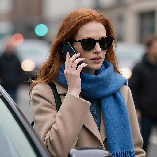 Focused Redhead Talking on Cellphone