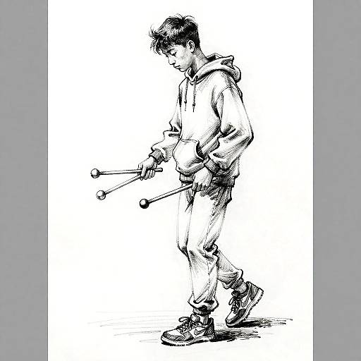 Chalk Sketch of Teen Drummer