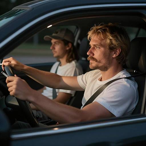 Nighttime Drive with Blonde Mustached Man